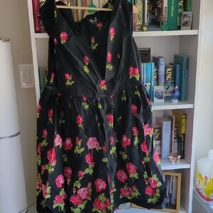 Hell Bunny Black Dress with Red Rose Print